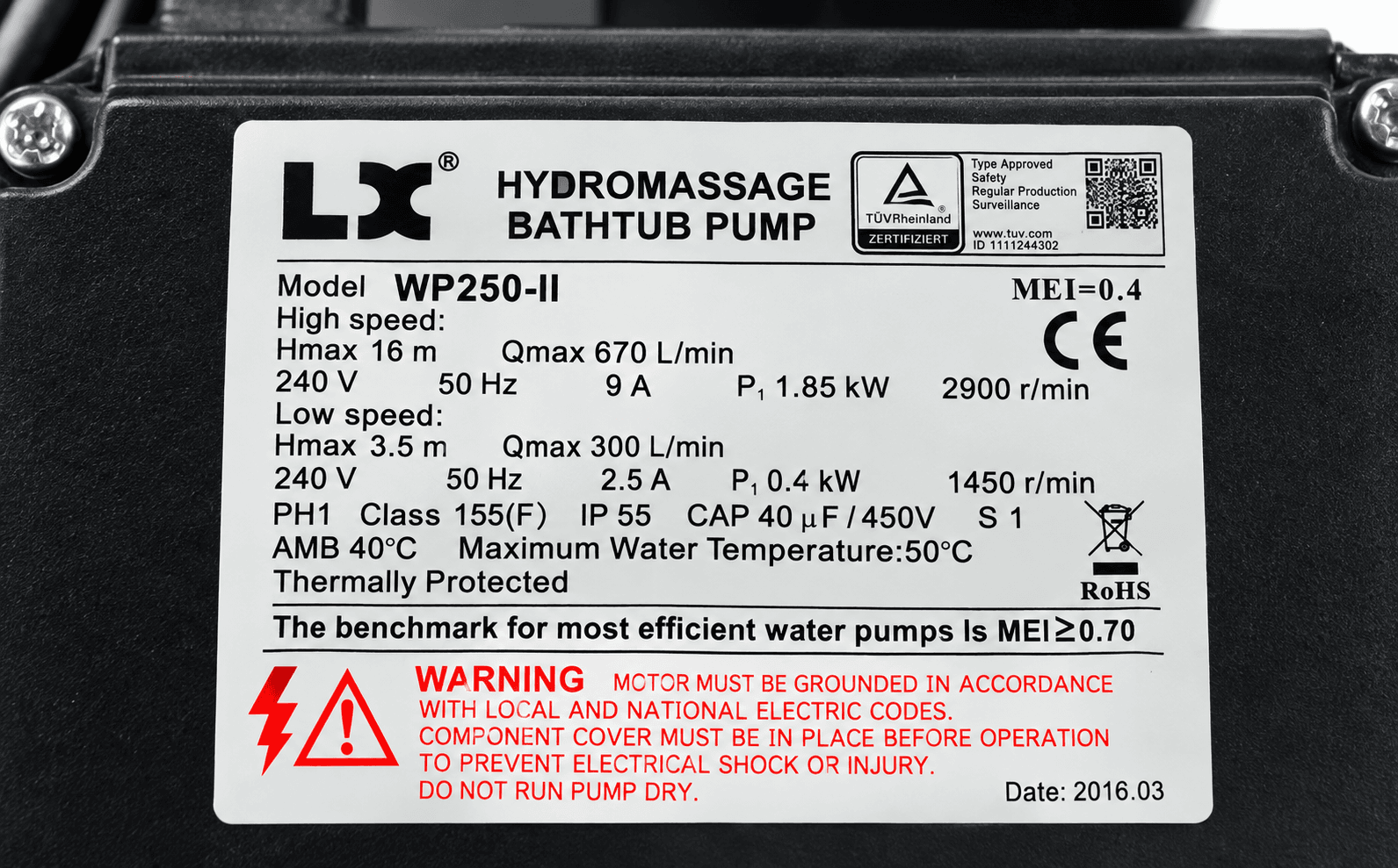LX Whirlpool WP250-II 2,5 HP spapump – 2 hastigheter (lagervara) LX Whirlpool WP250-II 2,5 HP spapump – 2 hastigheter (lagervara) - Bild 3